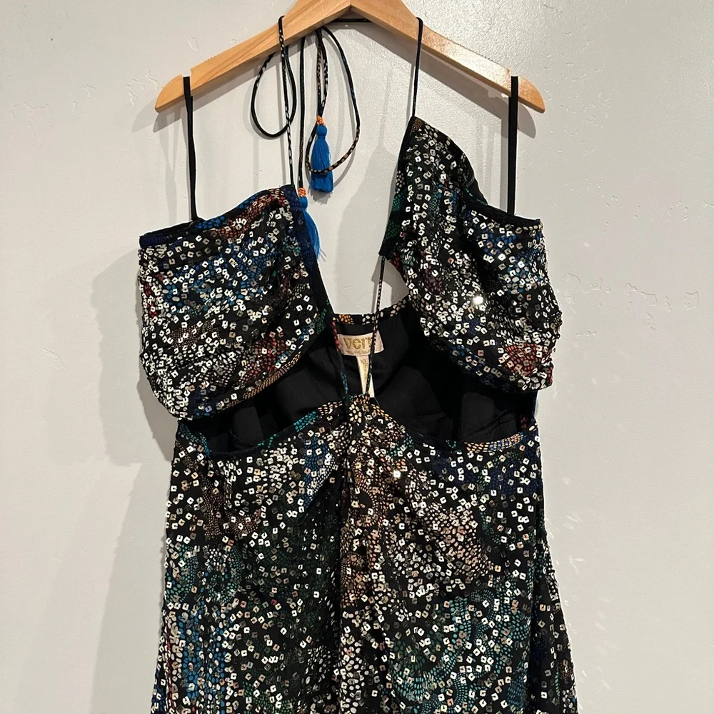 Anthropologie Verb by Pallavi Singhee Halter Cutout Sequin Midi Dress Size XL - Picture 7 of 14